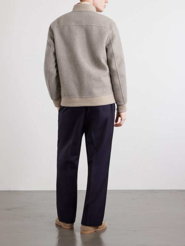 Wool and Cashmere-Blend Herringbone Bomber Jacket - BK Wool and Cashmere-Blend Herringbone Bomber Jacket - BK
