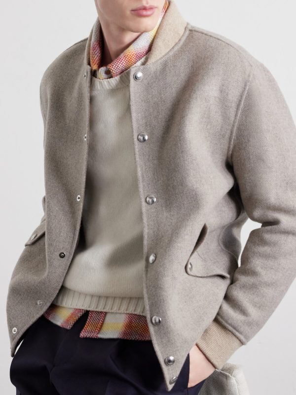 Wool and Cashmere-Blend Herringbone Bomber Jacket - CU Wool and Cashmere-Blend Herringbone Bomber Jacket - CU