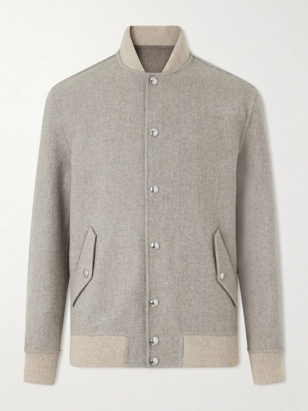 Wool and Cashmere-Blend Herringbone Bomber Jacket Wool and Cashmere-Blend Herringbone Bomber Jacket