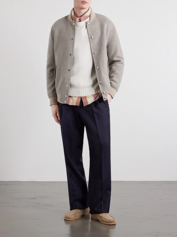 Wool and Cashmere-Blend Herringbone Bomber Jacket - OU Wool and Cashmere-Blend Herringbone Bomber Jacket - OU