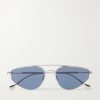 + Jil Sander Aviator-Style Silver-Tone Sunglasses + Jil Sander Aviator-Style Silver-Tone Sunglasses