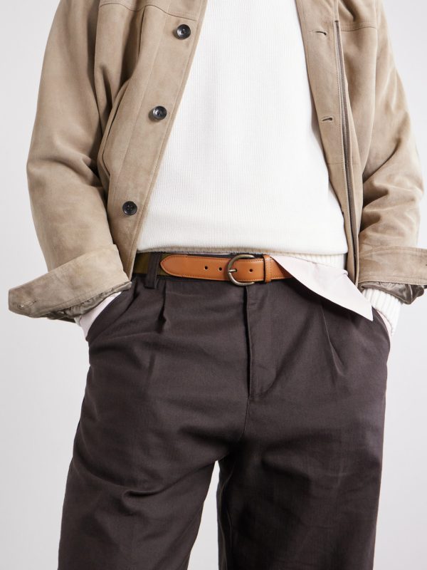 3.5cm Leather-Trimmed Woven Belt - FR
