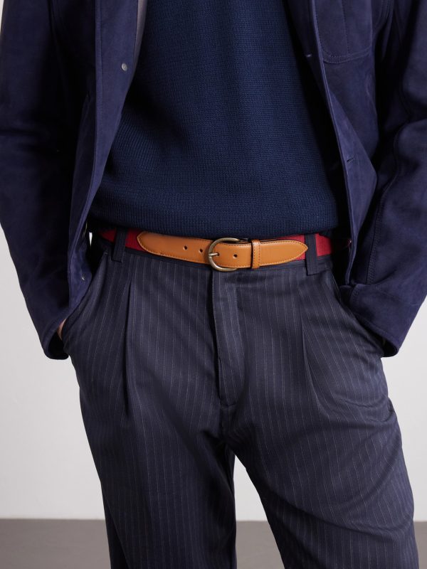 3.5cm Leather-Trimmed Woven Belt - FR