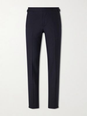 Straight-Leg Pleated Striped Wool Trousers
