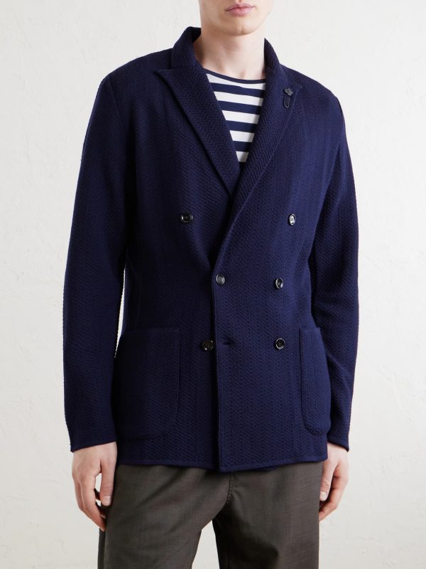 Double-Breasted Knitted Virgin Wool Blazer - FR Double-Breasted Knitted Virgin Wool Blazer - FR