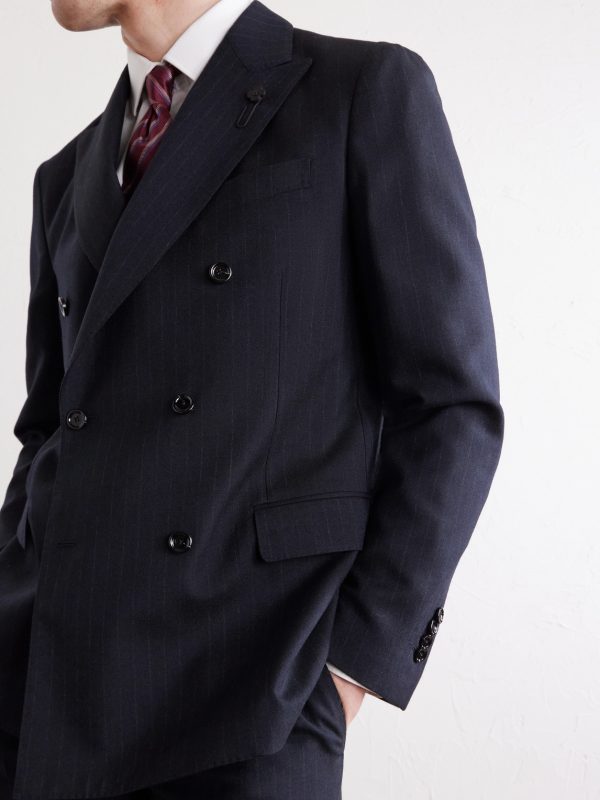 Double-Breasted Pintriped Wool Suit Jacket - CU