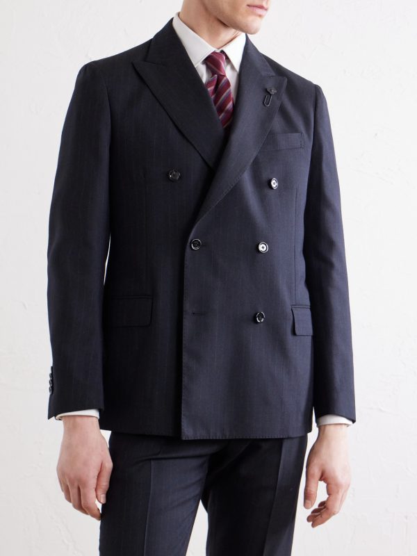 Double-Breasted Pintriped Wool Suit Jacket - FR