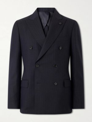 Double-Breasted Pintriped Wool Suit Jacket