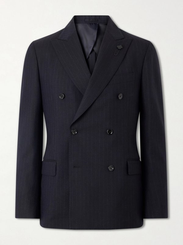 Double-Breasted Pintriped Wool Suit Jacket