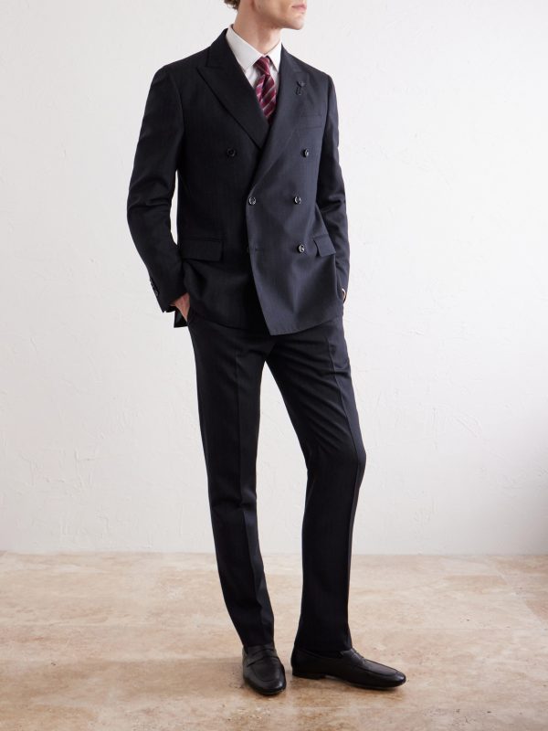 Double-Breasted Pintriped Wool Suit Jacket - OU