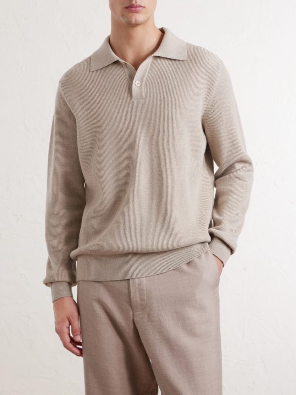 Knitted Wool and Cashmere-Blend Polo Shirt - FR Knitted Wool and Cashmere-Blend Polo Shirt - FR