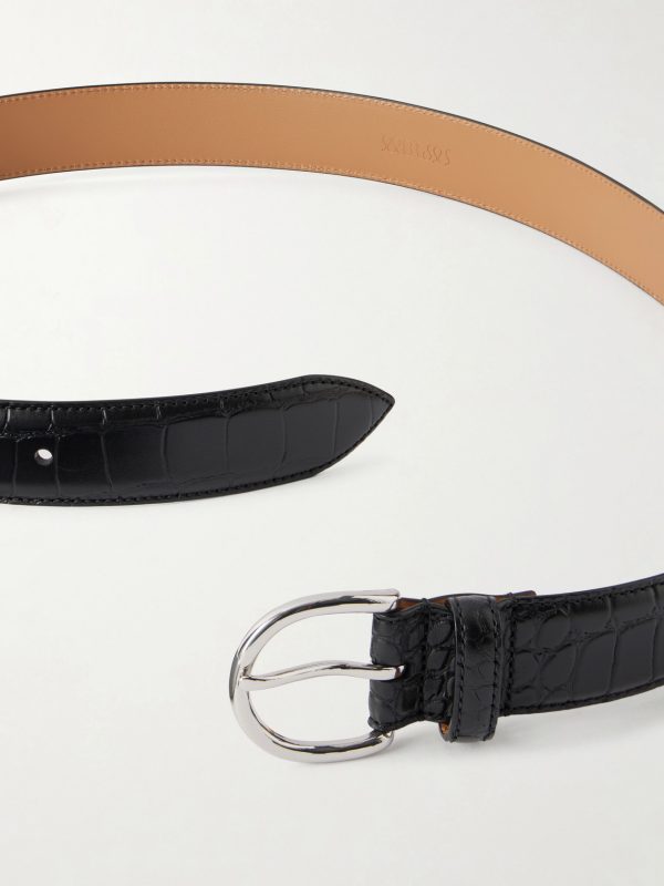 3cm Croc-Embossed Leather Belt - E1