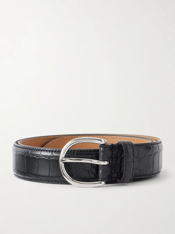 3cm Croc-Embossed Leather Belt