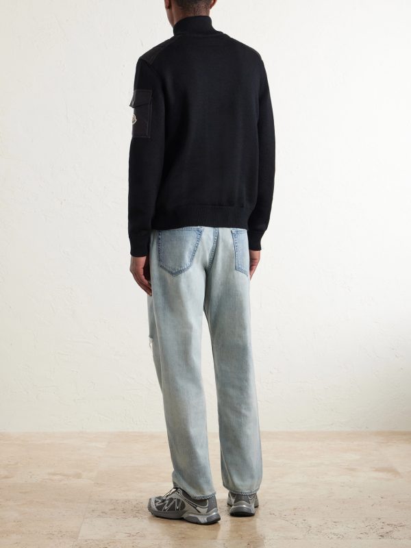 Panelled Virgin Wool Zip-Up Cardigan - BK Panelled Virgin Wool Zip-Up Cardigan - BK