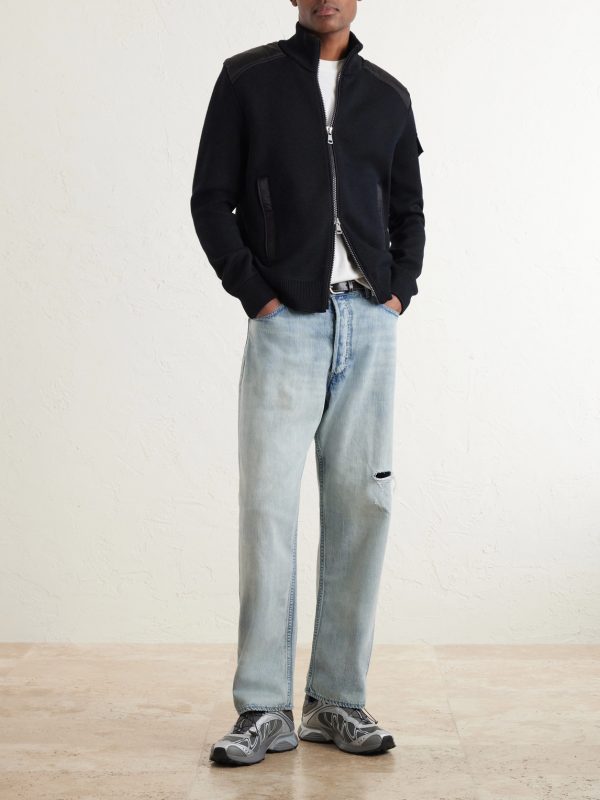 Panelled Virgin Wool Zip-Up Cardigan - OU Panelled Virgin Wool Zip-Up Cardigan - OU