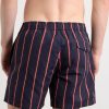 Straight-Leg Mid-Length Striped Swim Shorts - BK Straight-Leg Mid-Length Striped Swim Shorts - BK