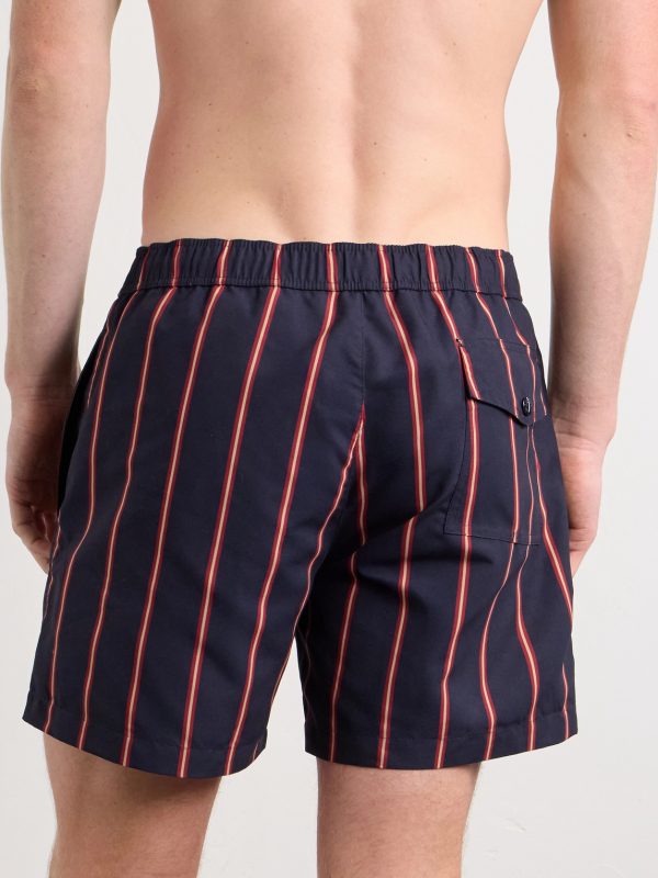 Straight-Leg Mid-Length Striped Swim Shorts - BK Straight-Leg Mid-Length Striped Swim Shorts - BK