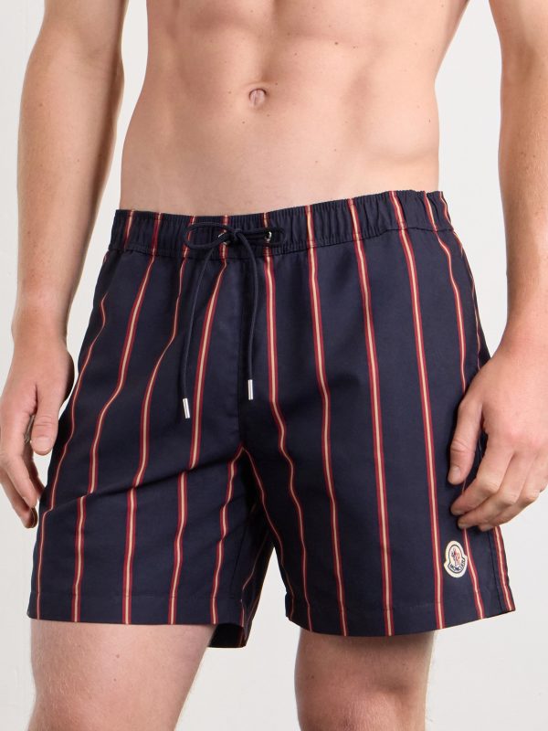Straight-Leg Mid-Length Striped Swim Shorts - OU Straight-Leg Mid-Length Striped Swim Shorts - OU