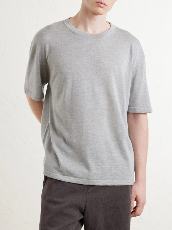 Lenny Ribbed Wool, Silk and Linen-Blend T-Shirt - FR