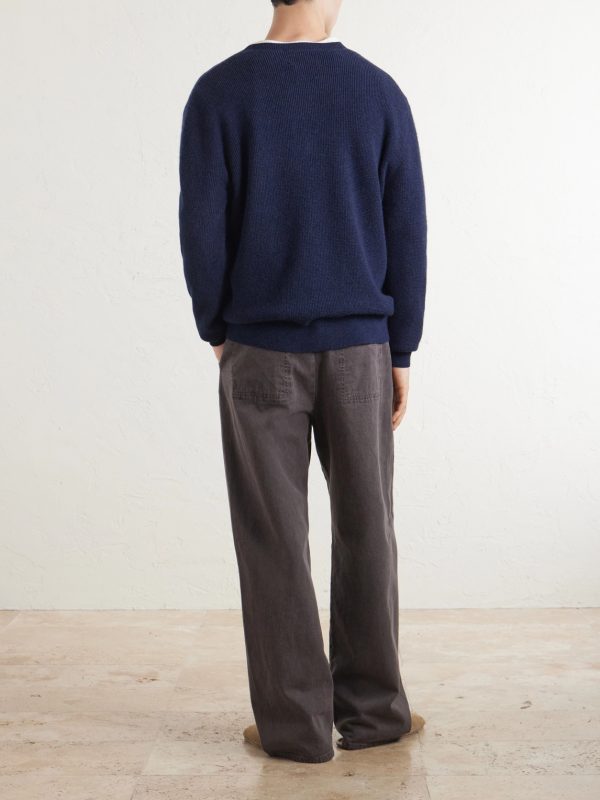 Waffle-Knit Cashmere Henley Sweater - BK Waffle-Knit Cashmere Henley Sweater - BK