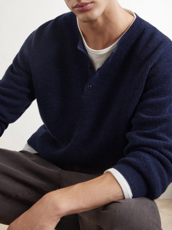 Waffle-Knit Cashmere Henley Sweater - CU Waffle-Knit Cashmere Henley Sweater - CU