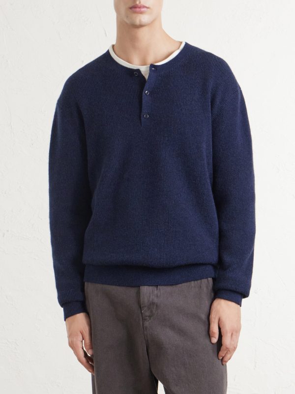 Waffle-Knit Cashmere Henley Sweater - FR Waffle-Knit Cashmere Henley Sweater - FR