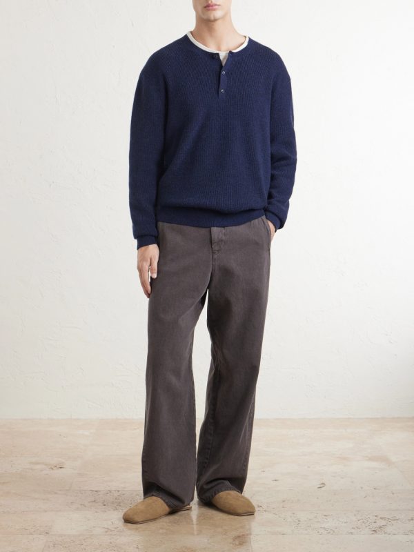 Waffle-Knit Cashmere Henley Sweater - OU Waffle-Knit Cashmere Henley Sweater - OU