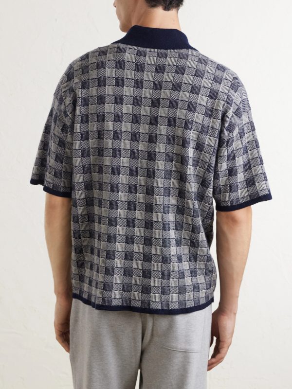 Checked Cashmere Polo Shirt - BK Checked Cashmere Polo Shirt - BK