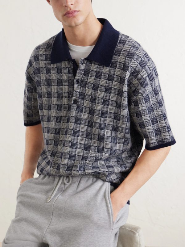 Checked Cashmere Polo Shirt - CU Checked Cashmere Polo Shirt - CU