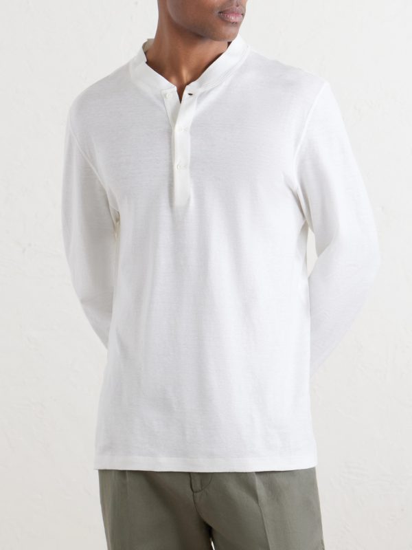 Linen and Cotton-Blend Henley T-Shirt - FR Linen and Cotton-Blend Henley T-Shirt - FR