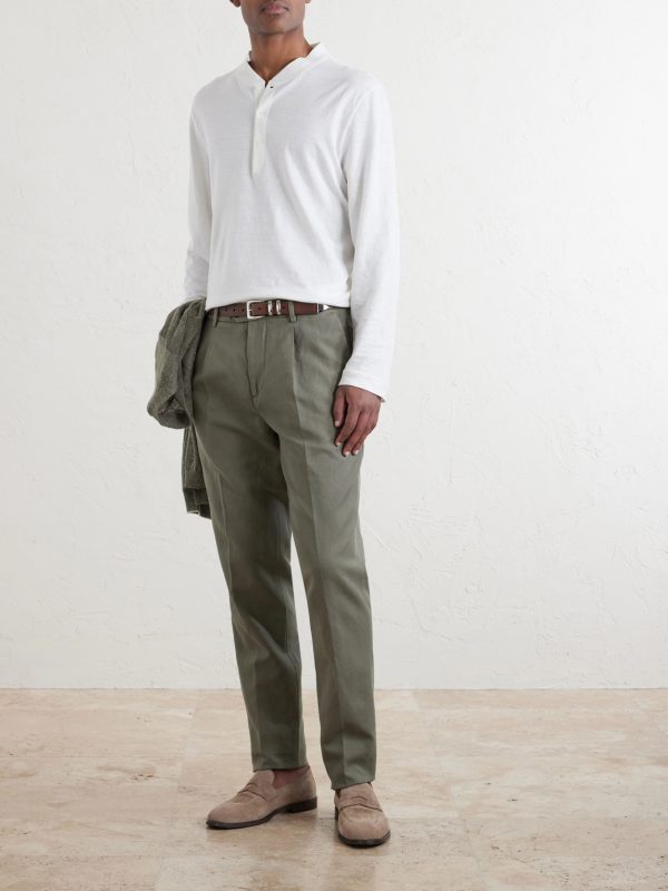 Linen and Cotton-Blend Henley T-Shirt - OU Linen and Cotton-Blend Henley T-Shirt - OU