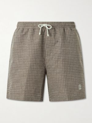 Straight-Leg Mid-Length Printed Swim Shorts Straight-Leg Mid-Length Printed Swim Shorts
