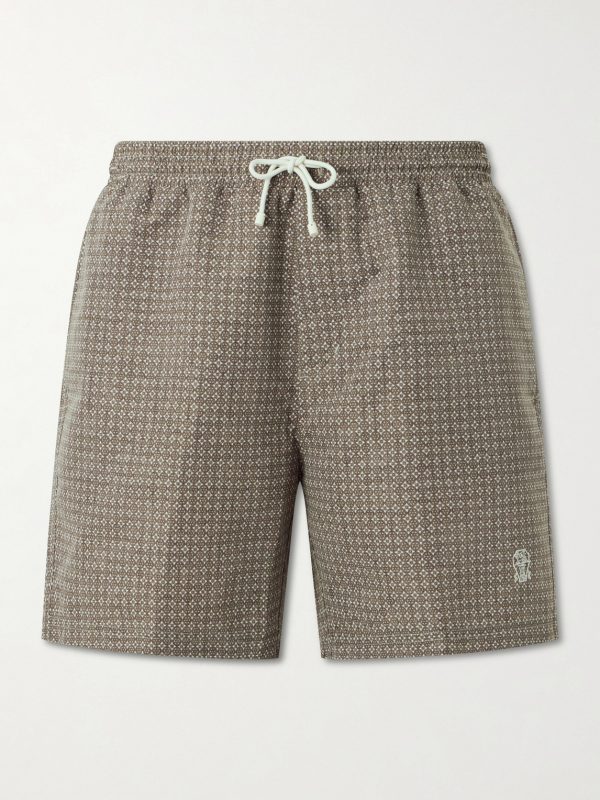 Straight-Leg Mid-Length Printed Swim Shorts Straight-Leg Mid-Length Printed Swim Shorts