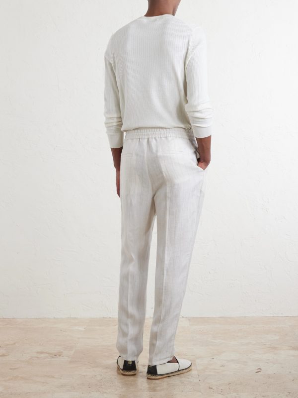 Straight-Leg Pinstriped Pleated Linen Trousers - BK Straight-Leg Pinstriped Pleated Linen Trousers - BK