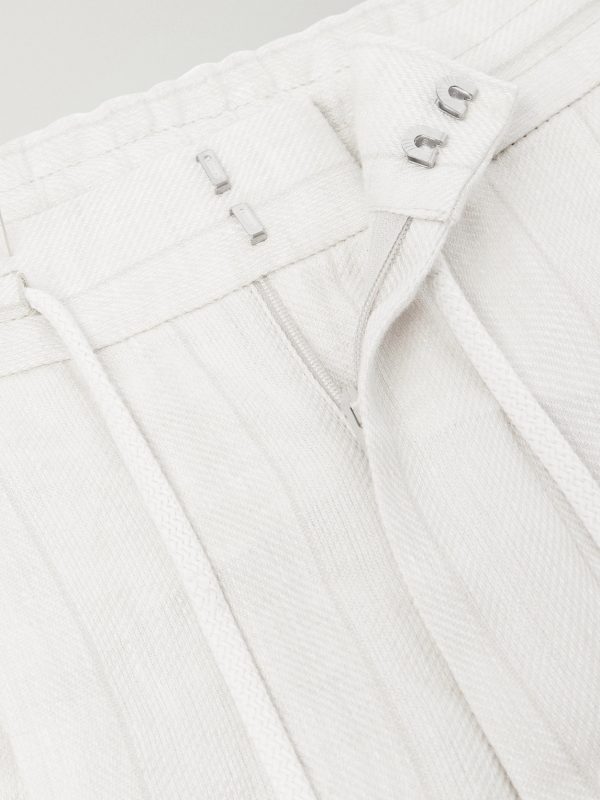 Straight-Leg Pinstriped Pleated Linen Trousers - E1 Straight-Leg Pinstriped Pleated Linen Trousers - E1