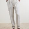 Straight-Leg Pinstriped Pleated Linen Trousers - FR Straight-Leg Pinstriped Pleated Linen Trousers - FR