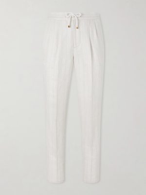 Straight-Leg Pinstriped Pleated Linen Trousers Straight-Leg Pinstriped Pleated Linen Trousers