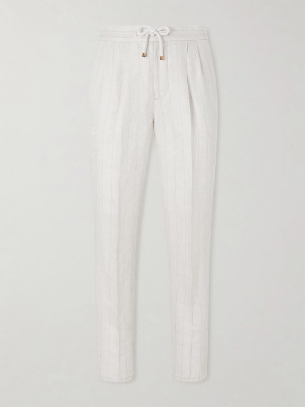 Straight-Leg Pinstriped Pleated Linen Trousers Straight-Leg Pinstriped Pleated Linen Trousers
