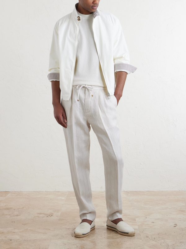 Straight-Leg Pinstriped Pleated Linen Trousers - OU Straight-Leg Pinstriped Pleated Linen Trousers - OU