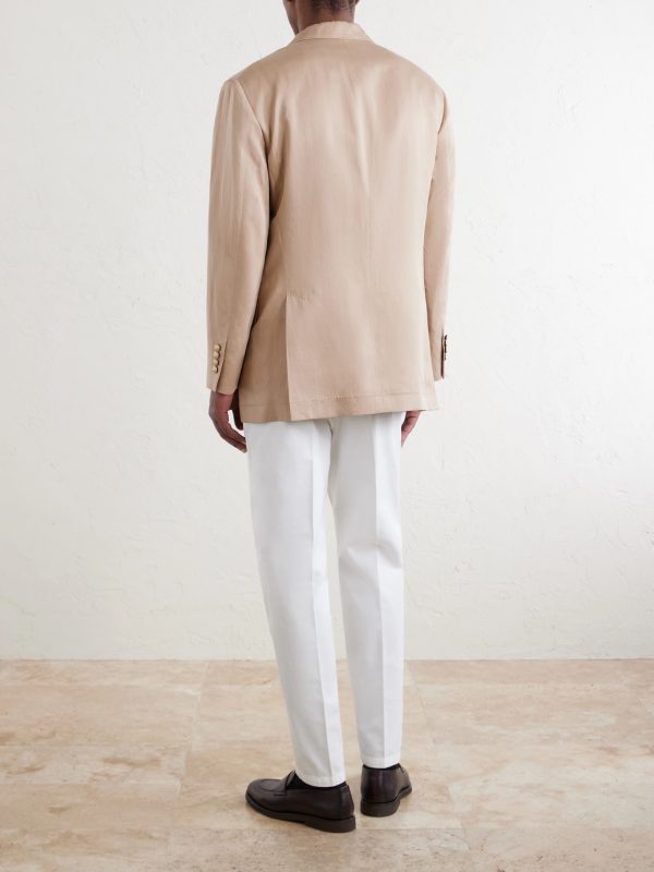 Double-Breasted Silk and Linen-Blend Twill Blazer - BK Double-Breasted Silk and Linen-Blend Twill Blazer - BK