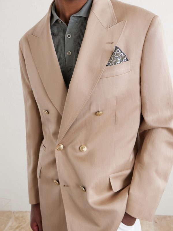 Double-Breasted Silk and Linen-Blend Twill Blazer - CU Double-Breasted Silk and Linen-Blend Twill Blazer - CU
