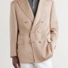 Double-Breasted Silk and Linen-Blend Twill Blazer - FR Double-Breasted Silk and Linen-Blend Twill Blazer - FR