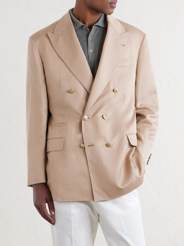 Double-Breasted Silk and Linen-Blend Twill Blazer - FR Double-Breasted Silk and Linen-Blend Twill Blazer - FR