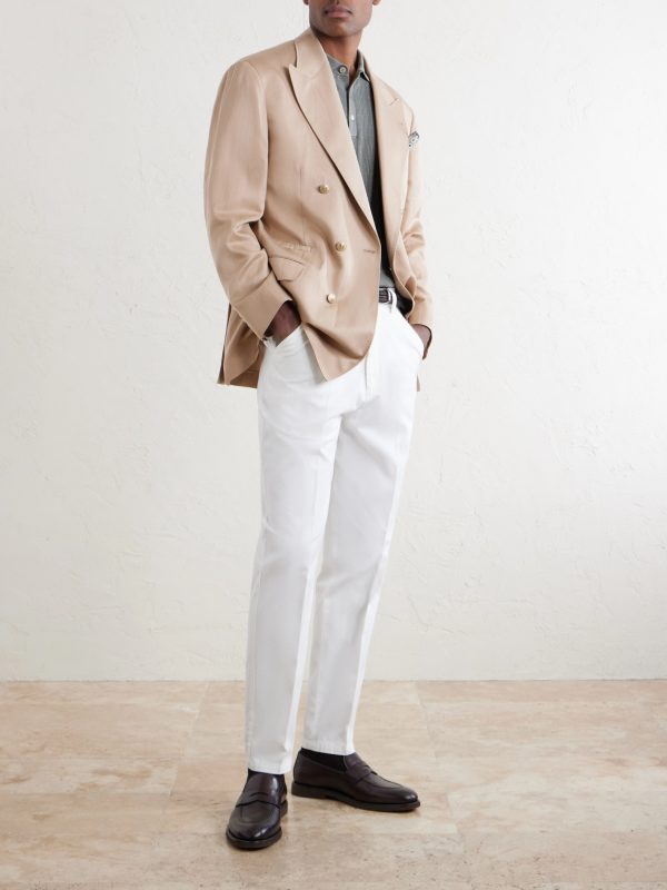Double-Breasted Silk and Linen-Blend Twill Blazer - OU Double-Breasted Silk and Linen-Blend Twill Blazer - OU