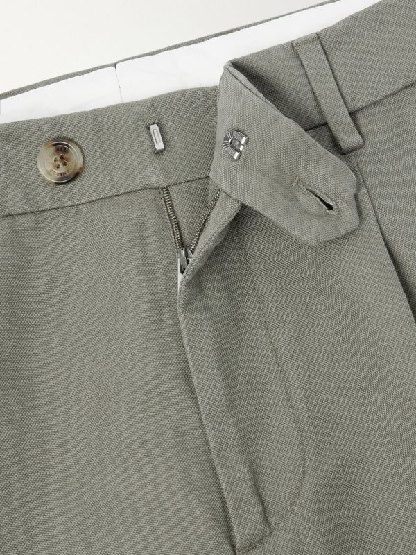 Straight-Leg Pleated Cotton and Linen-Blend Trousers - E1 Straight-Leg Pleated Cotton and Linen-Blend Trousers - E1