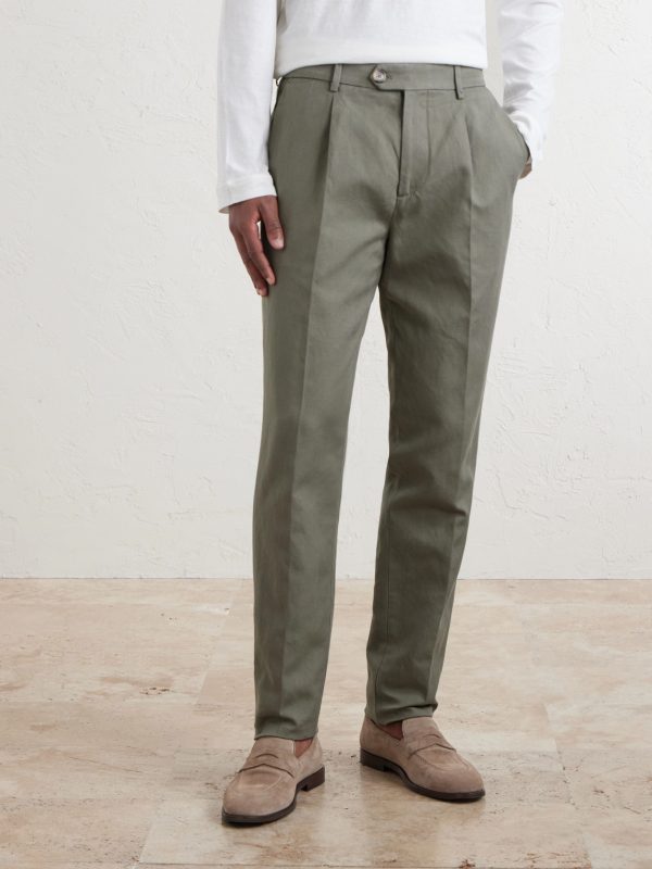 Straight-Leg Pleated Cotton and Linen-Blend Trousers - FR Straight-Leg Pleated Cotton and Linen-Blend Trousers - FR