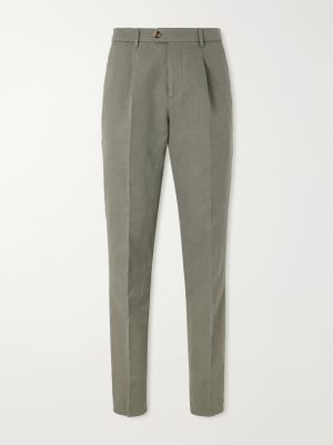Straight-Leg Pleated Cotton and Linen-Blend Trousers Straight-Leg Pleated Cotton and Linen-Blend Trousers