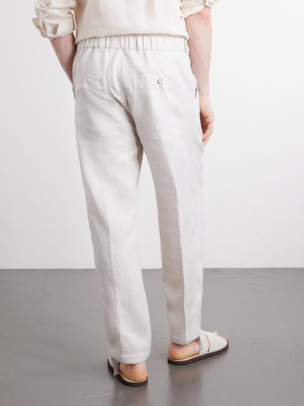 Straight-Leg Herringbone Linen Trousers - BK Straight-Leg Herringbone Linen Trousers - BK