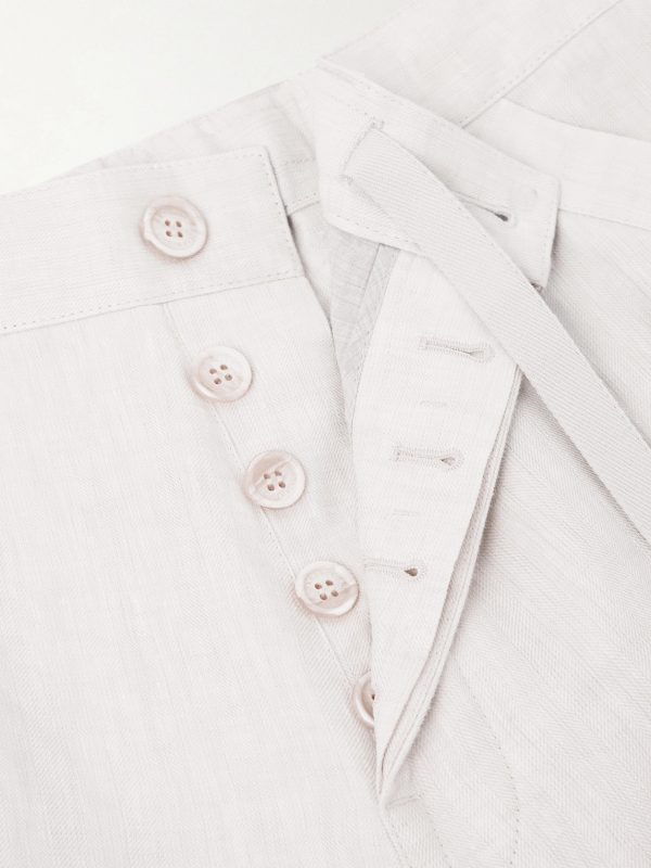 Straight-Leg Herringbone Linen Trousers - CU Straight-Leg Herringbone Linen Trousers - CU