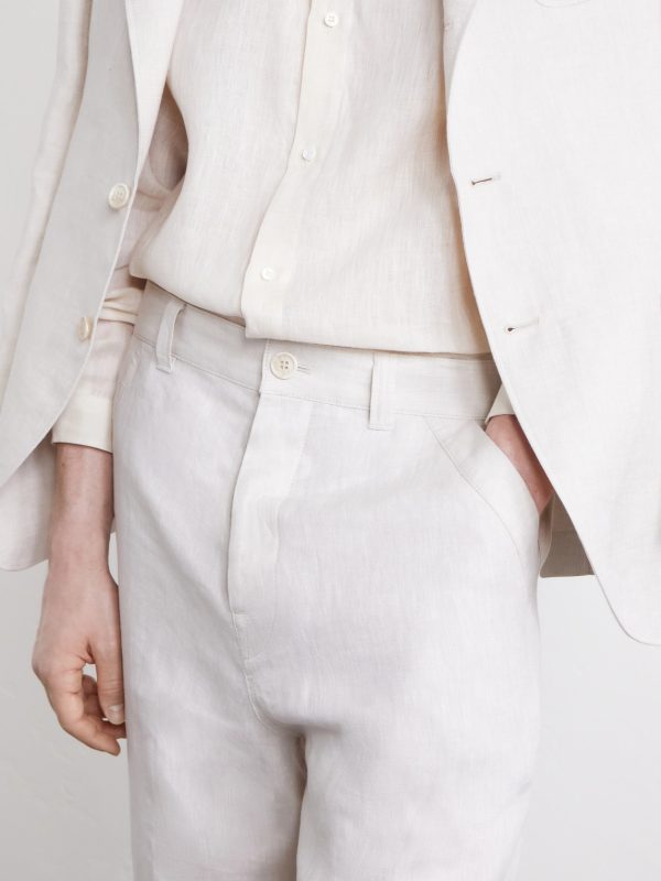 Straight-Leg Herringbone Linen Trousers - E1 Straight-Leg Herringbone Linen Trousers - E1